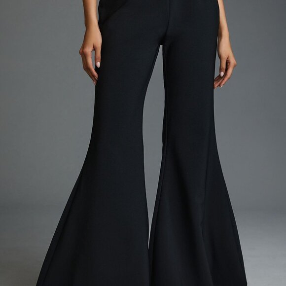 Anthropologie Bell Bottom Flare Pants Size 12 Black Flared Boho Side Zip - Picture 3 of 8